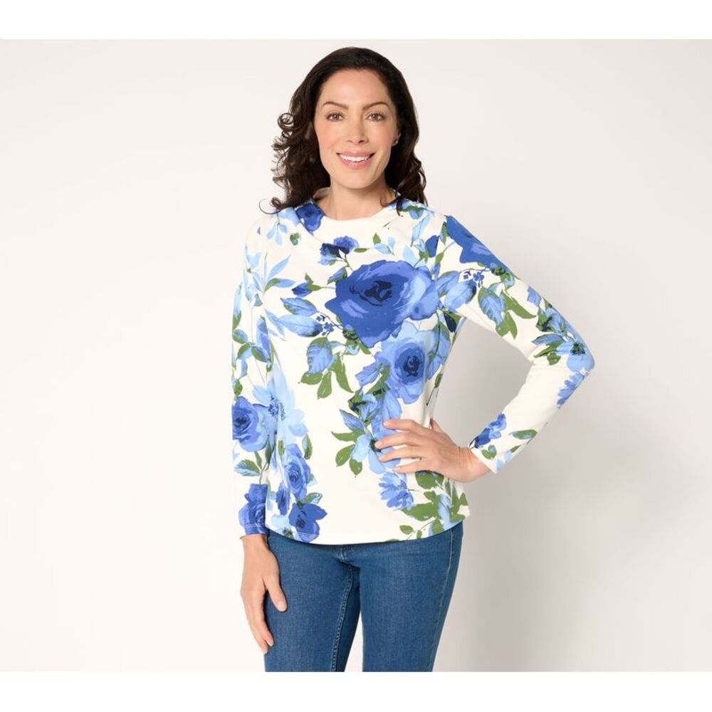 BEAUTIFUL by Lawrence Zarian Women's Top Plus Sz 2X Printed Scuba Blue A706482
